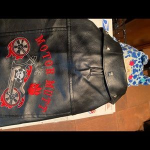 Faux leather motorcycle jacket with riding hat